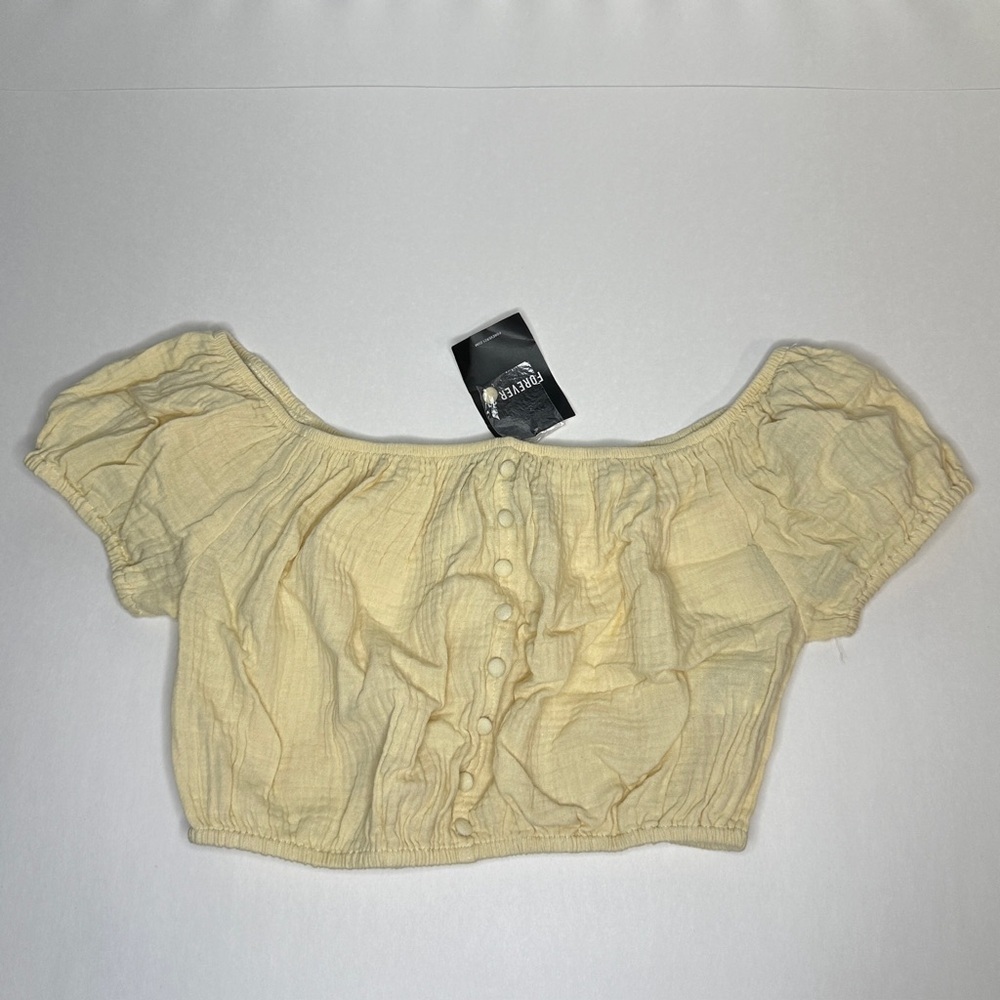 Forever 21 Ivory Puff Sleeve Crop Blouse